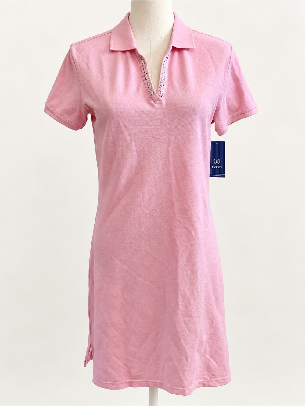 NWT IZOD Pink Polo Dress XS Rhinestone Collar Preppy Golf Mini Dress